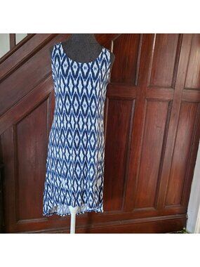 Saturday Blue & White Sleeveless High-Low Hem Ikat Print Dress - Size S